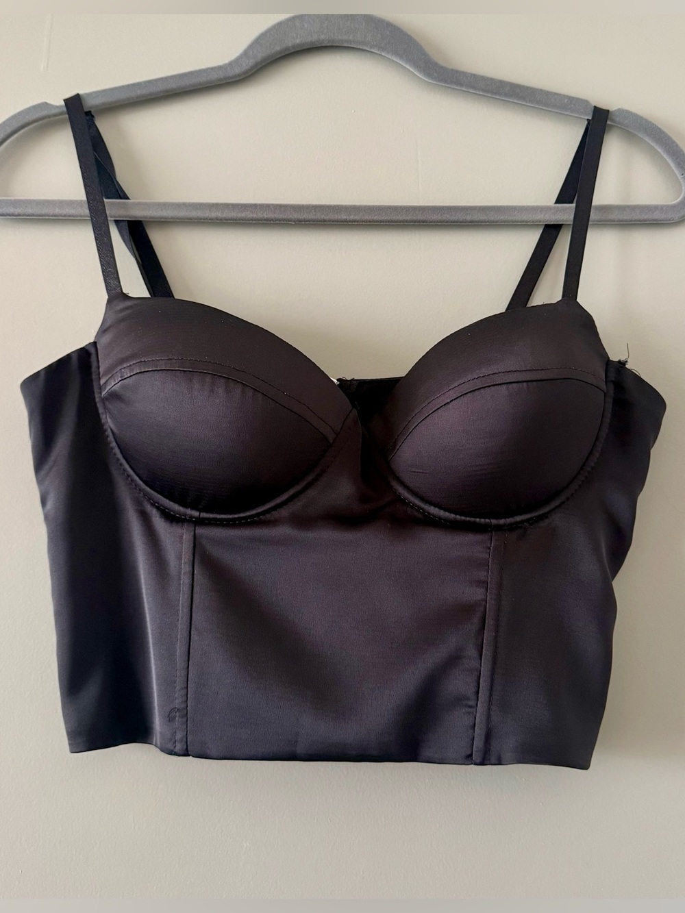 Black Satin Bustier Crop Top